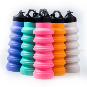 20oz Free Samples Eco-Friendly Bamboo Cute Fruit Hot Foldable Collapsible Silicone Water Sports Bottle From Factory For Hiking