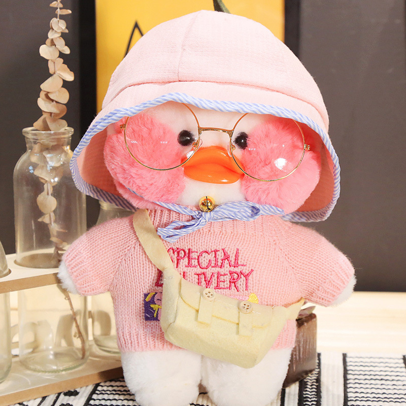 Wholesale Customize Cute Glasses Hat Decoration Stuffed Animal 30cm Yellow Plush Toy Lalafanfan Duck