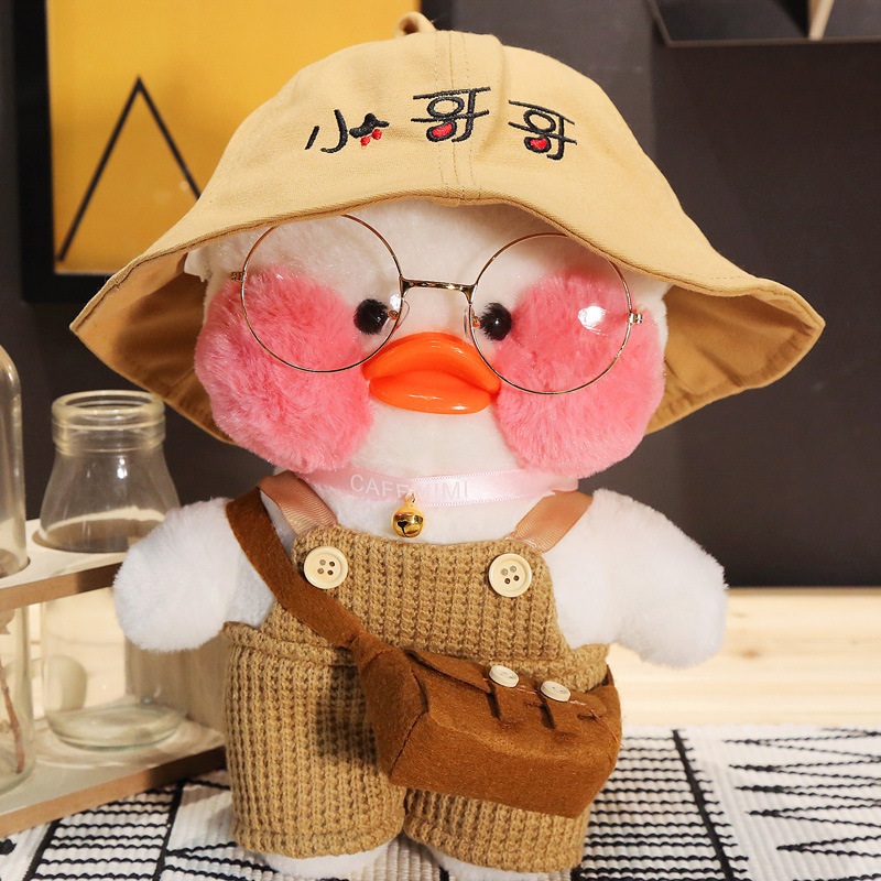 Wholesale Customize Cute Glasses Hat Decoration Stuffed Animal 30cm Yellow Plush Toy Lalafanfan Duck