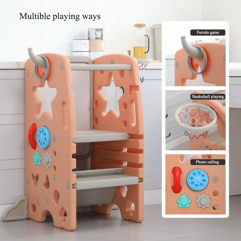 Height Adjustable Plastic Toddler Step Stool Kids Learning Tower Kitchen Helper Tower