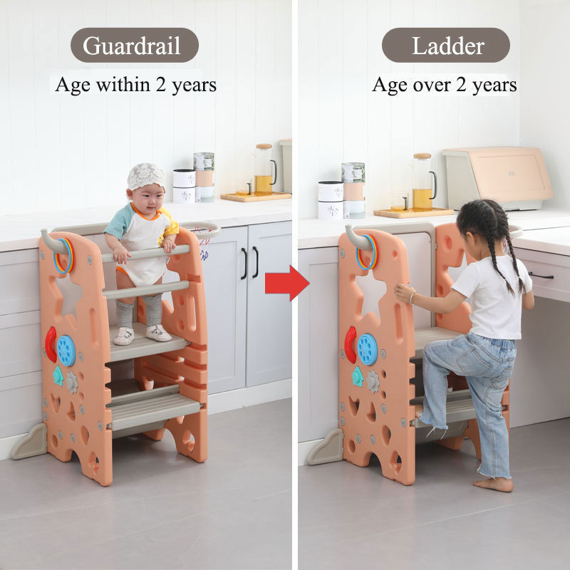 Height Adjustable Plastic Toddler Step Stool Kids Learning Tower Kitchen Helper Tower