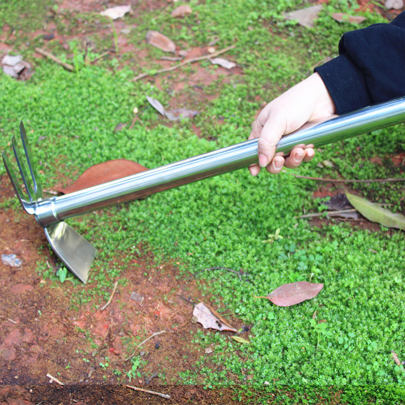 long handle Garden  stainless steel  pickaxe  and hoe rake Hand Weeder Tool for Digging Soil Loosening planting shovel