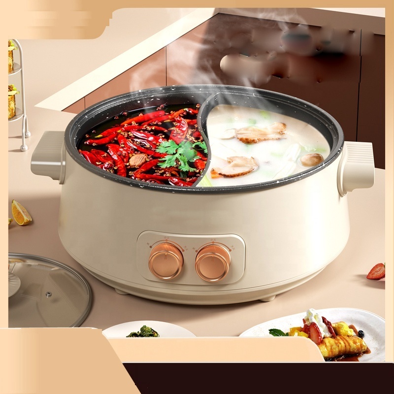 Double knobs control hot pot electric boil stew fry roast multi purpose cooker high power fast electric hot pot