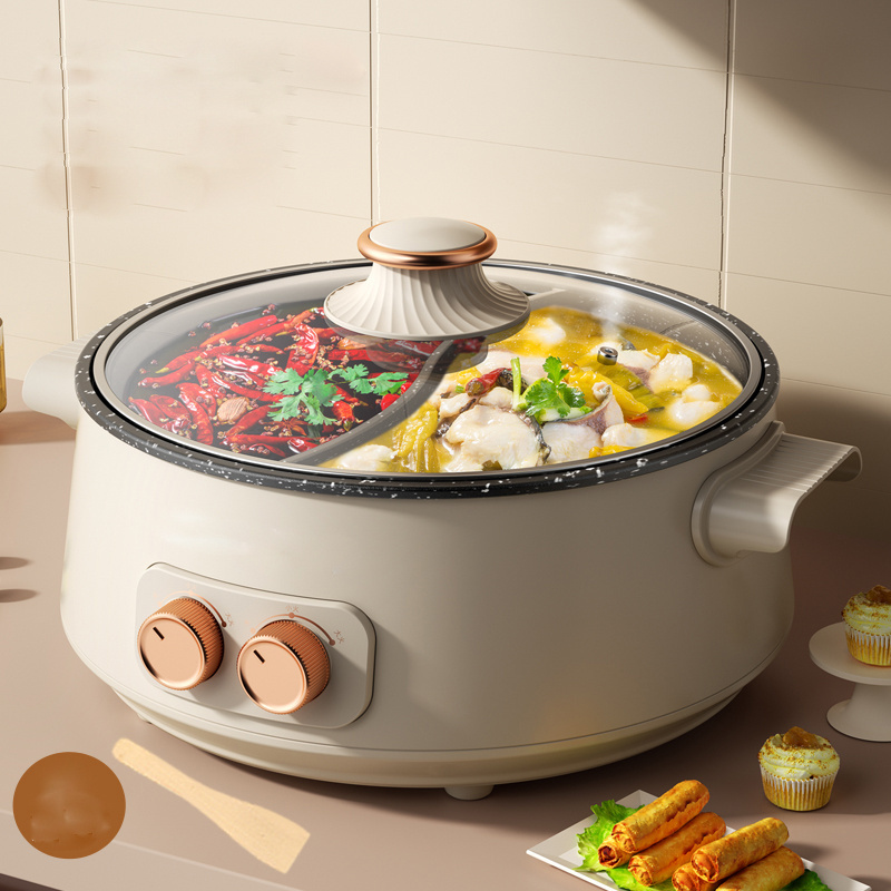 Double knobs control hot pot electric boil stew fry roast multi purpose cooker high power fast electric hot pot