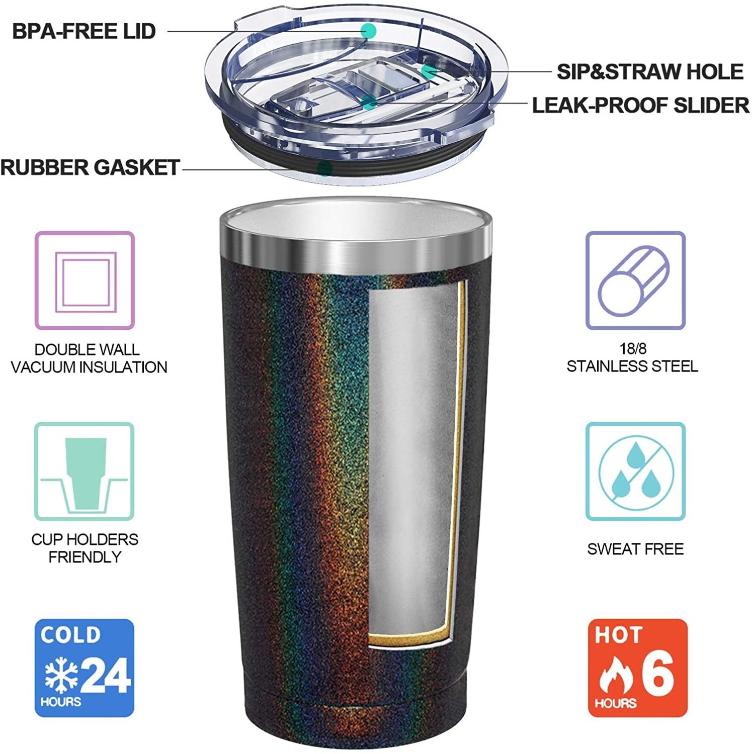 Insulated Travel Tumblers 20 Oz Stainless Steel Tumbler Cup with Lid and Straw Powder Coated Coffee Mug for Cold and Hot Drinks