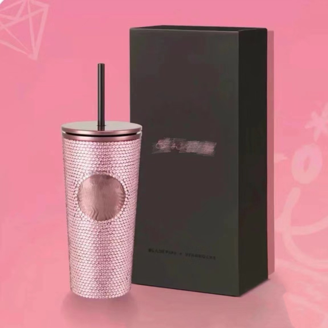 Custom Logo 500ml Reusable Diamond Stainless Steel Water Bottle With Straw Blackpink new product Rhinestone Tumbler