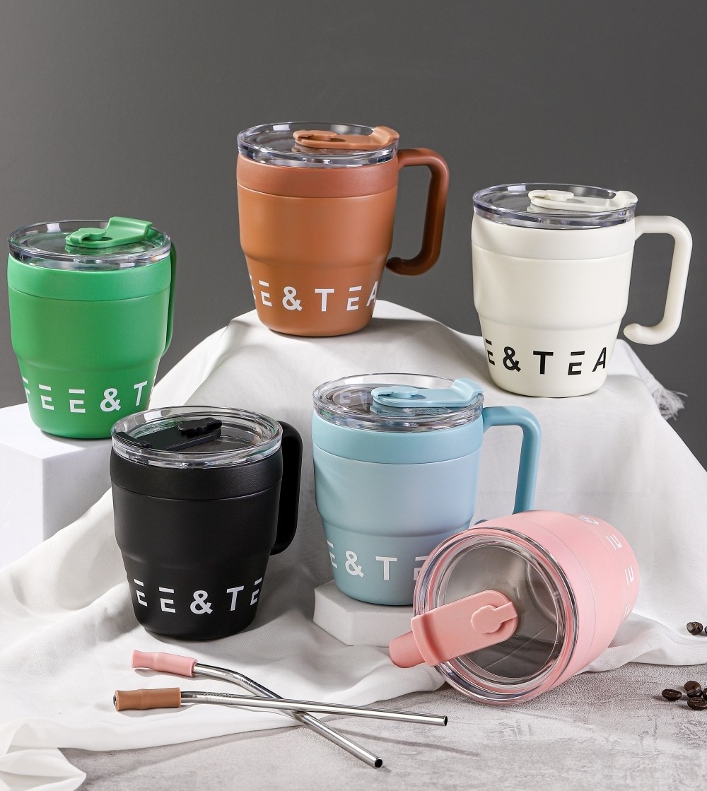 High Quality Wholesale Custom Cheap 401-500ml Stone Coffee Pipe Glitter Sublimation Stainless Steel Mug With Handle