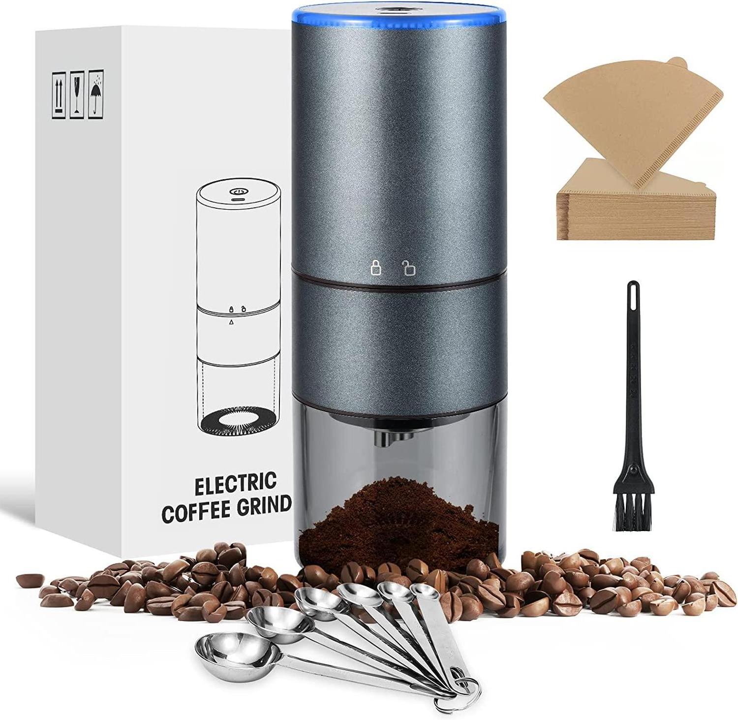 Amazon Basics Stainless Steel USB Wireless Coffee Bean Mill Electric Burr,Adjustable Portable Automatic Conical Coffee Grinder