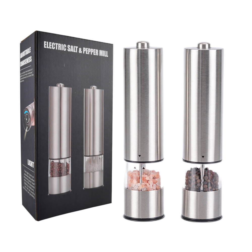 Automatic Pepper Grinder stainless steel electric salt pepper grinder mill set with light led