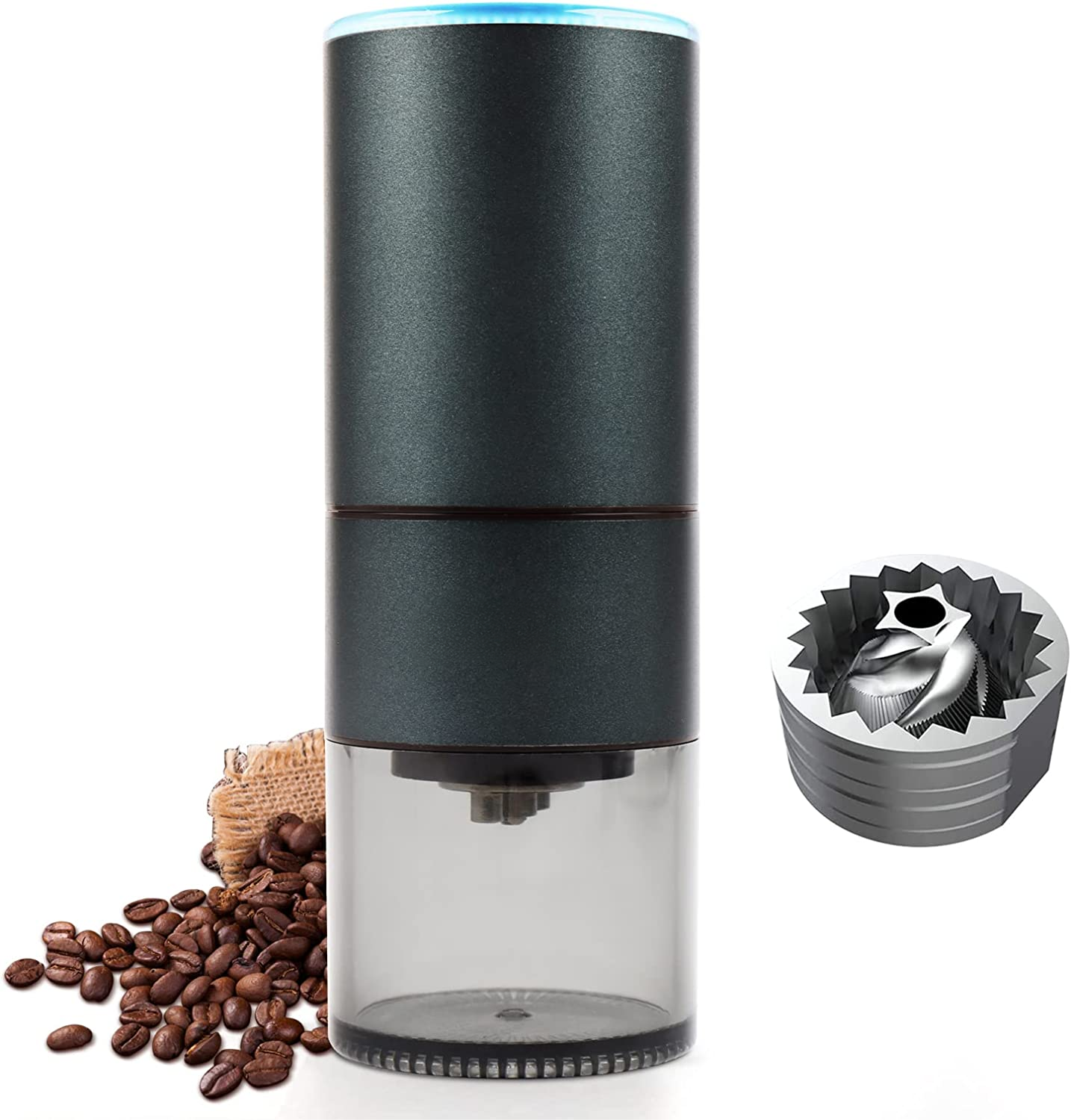 Amazon Basics Stainless Steel USB Wireless Coffee Bean Mill Electric Burr,Adjustable Portable Automatic Conical Coffee Grinder