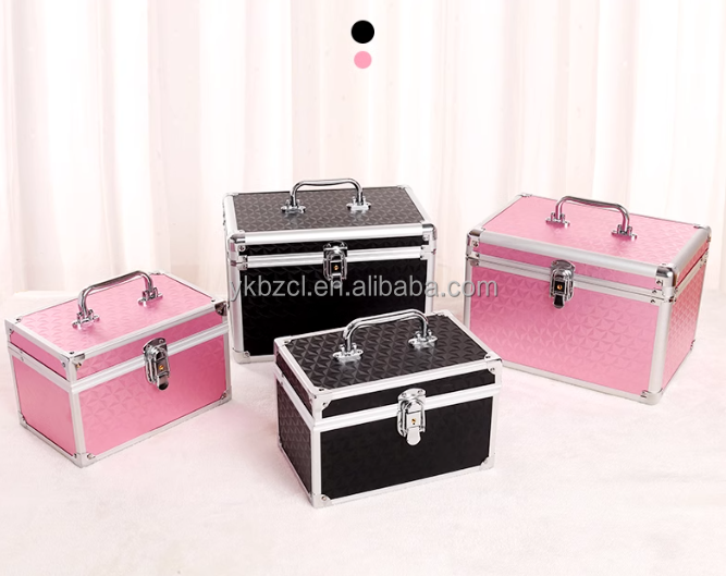 Makeup Train Case Portable Metal Cosmetic Box with 1-Tray for Girls Women Make Up Kit Nail Craft Kit Tools Organizer