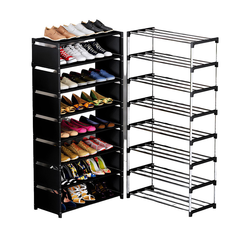 Vertical Shoe Rack Black 8 Layer Large Capacity Stainless Steel Standard Size Shoe Rack