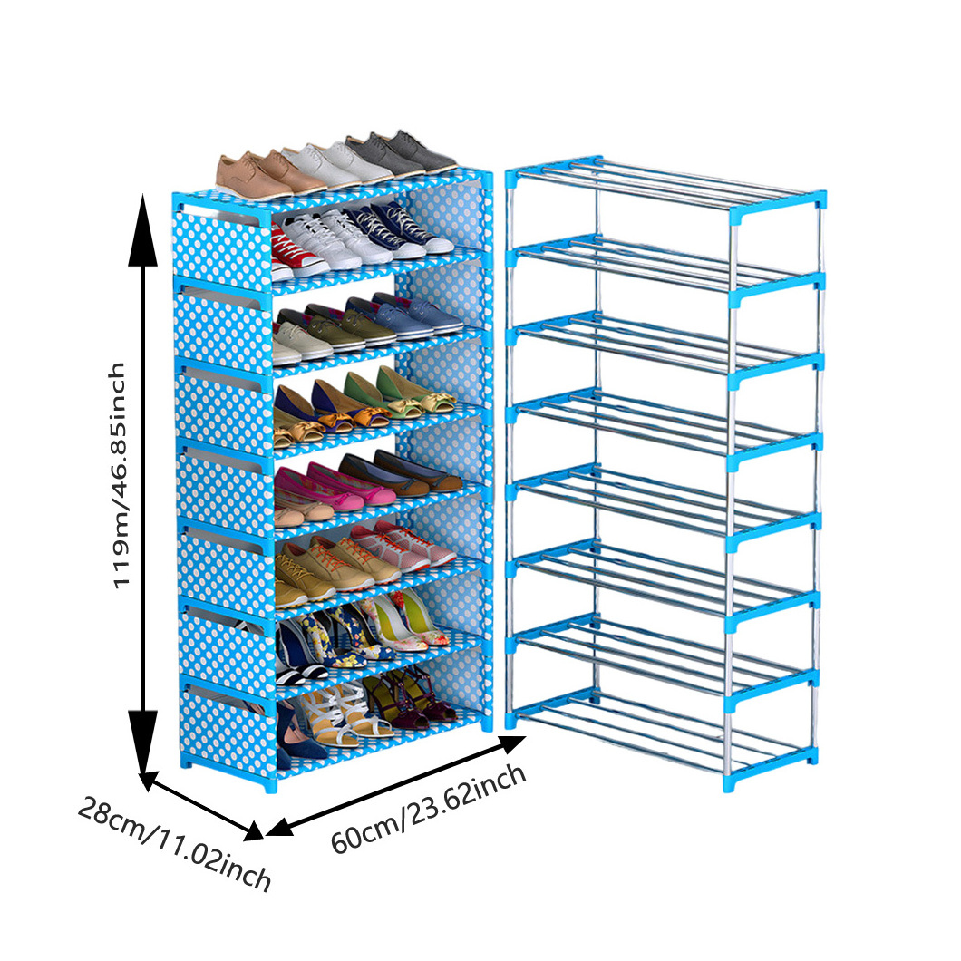 Vertical Shoe Rack Black 8 Layer Large Capacity Stainless Steel Standard Size Shoe Rack