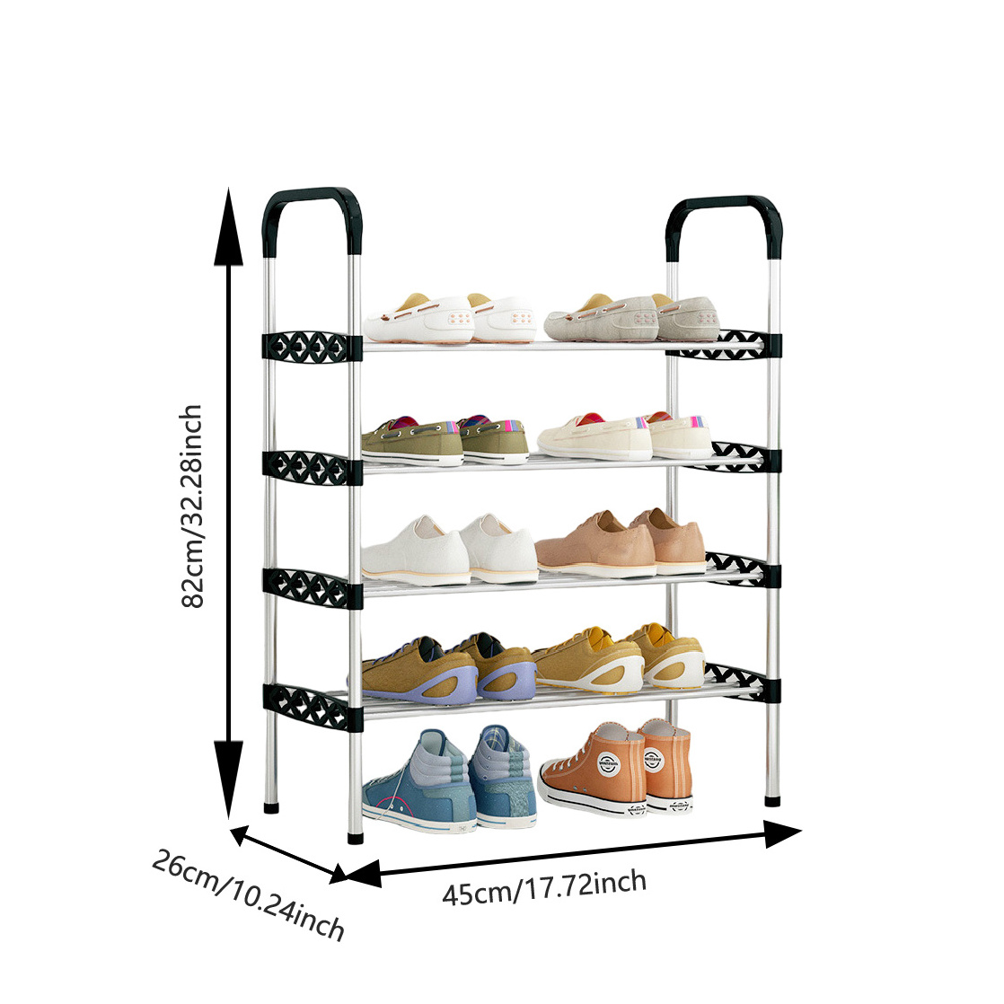 Custom Size Metal Shoe Rack Cabinet Luxury Designer Entryway Multi-Layer Black Shoe Racks