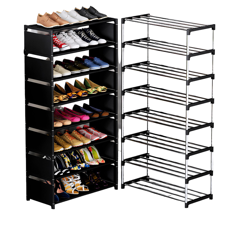 Vertical Shoe Rack Black 8 Layer Large Capacity Stainless Steel Standard Size Shoe Rack