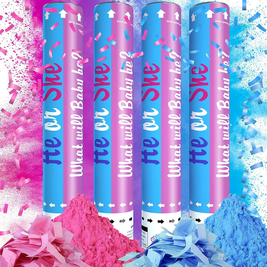 Pink Blue Baby Gender Reveal Party Supplies Colour Smoke Powder Confetti popper push pop for party