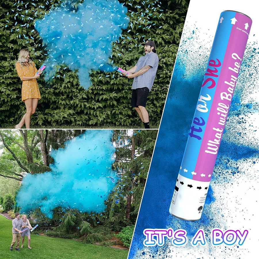 Pink Blue Baby Gender Reveal Party Supplies Colour Smoke Powder Confetti popper push pop for party