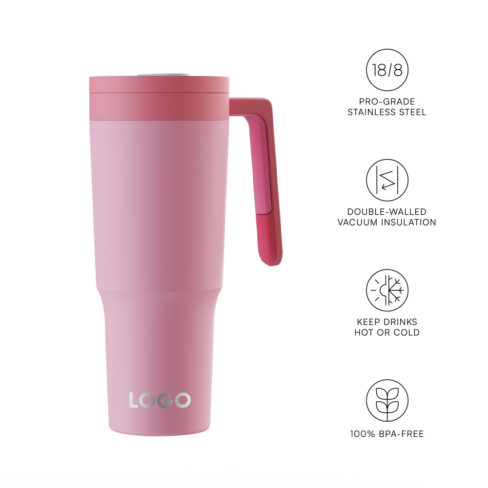 Stainless Steel Tumbler With Handle 40OZ With Straw Food Grade Vacuum insulated Stainless Steel With Customized Logo And Designs