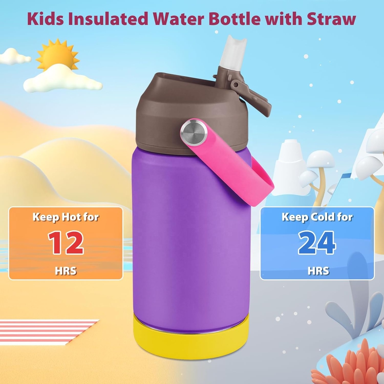 12 oz Stainless Steel Water Bottles Kids Insulated Water Bottle with Silicone Boot Leak Proof Water Bottles for Kids