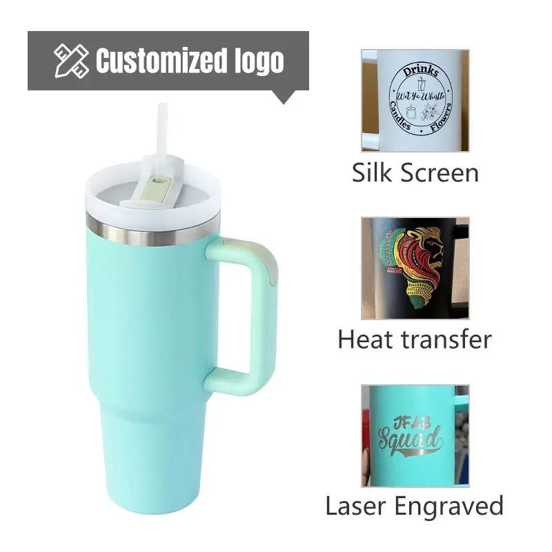 Custom Logo 40 Oz Cup Quencher H2.0 Tumbler 30oz 40oz Stainless Steel Outdoor Mug With Handle And Straw