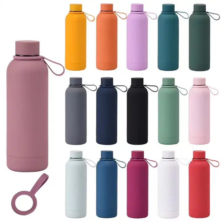 Custom logo 500ml gym sport insulated 750ml stainless steel metal printed drink water bottle with logo silicone handle