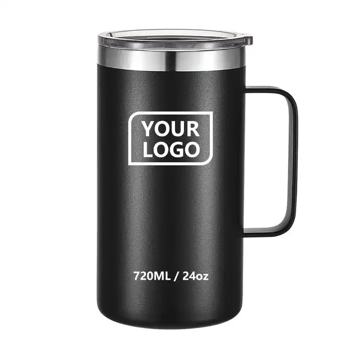 Wholesale bulk customized 12oz 16oz 24oz stainless steel mug 14oz double wall insulated cup coffee travel mug with handle lid