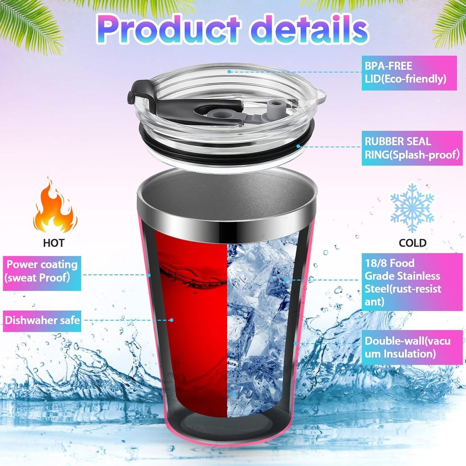 Hot Selling Spill Proof Toddlers Mugs Kids Cups 12oz 16oz kids stainless steel tumbler with lid and straw