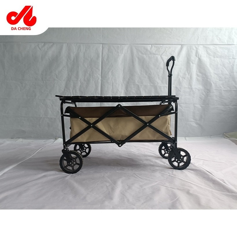 DC-7803-T Wholesale Iron Folding Beach Wheel Cart Beach Cart Sand Tires Wagon Stroller With Table Top