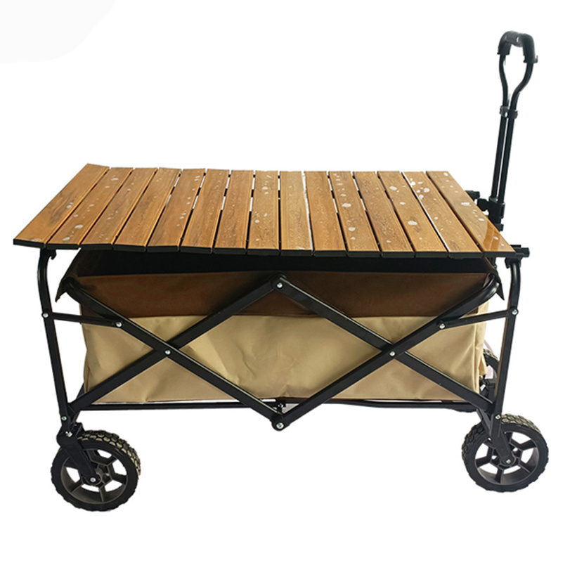 DC-7803-T Wholesale Iron Folding Beach Wheel Cart Beach Cart Sand Tires Wagon Stroller With Table Top