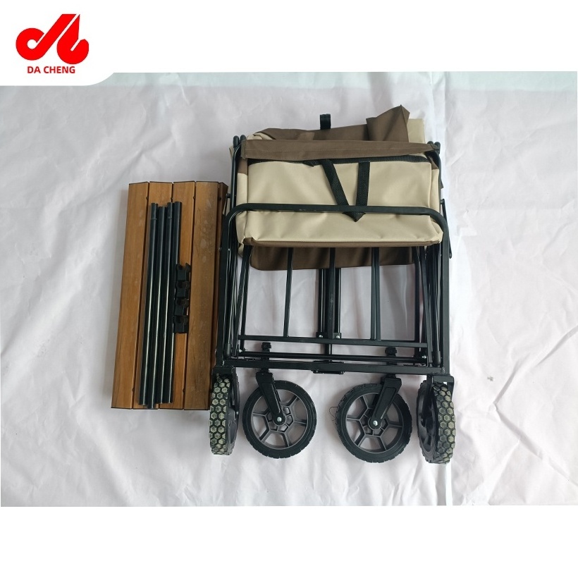 DC-7803-T Wholesale Iron Folding Beach Wheel Cart Beach Cart Sand Tires Wagon Stroller With Table Top