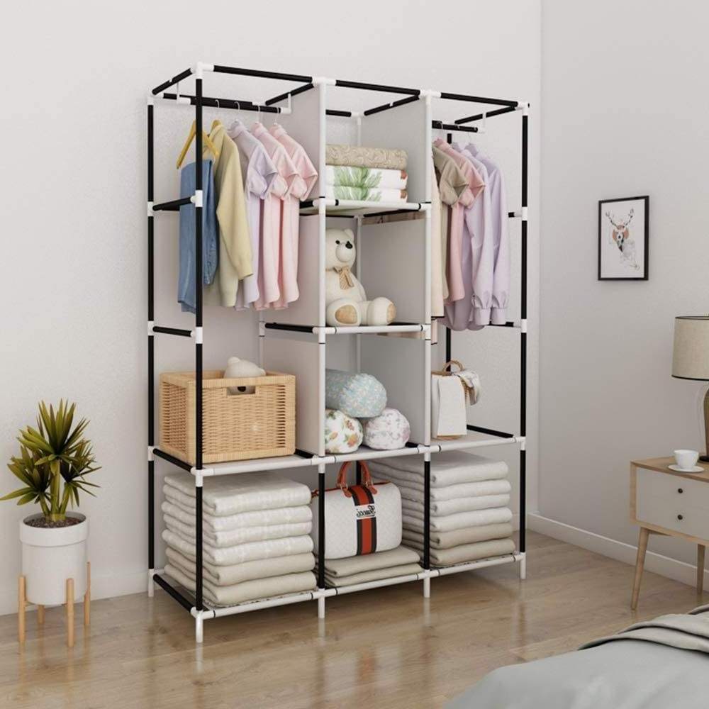 Simple Wardrobe Double Rod Closet Detachable Bedroom Wardrobe With Dust Cover