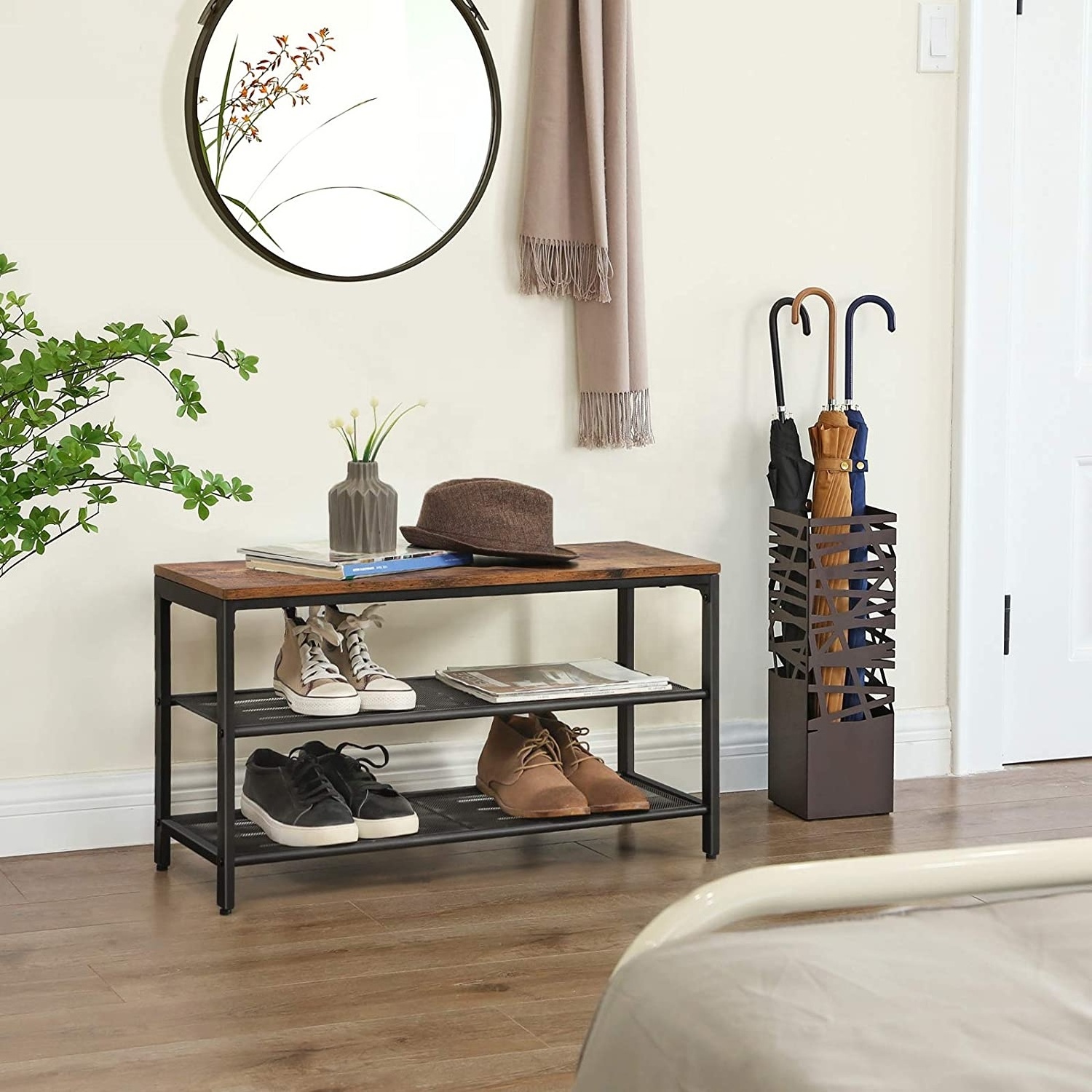 Steel Shoe Bench Entry Way Shoe Rack And Stands With Storage Shelves Entry Bench