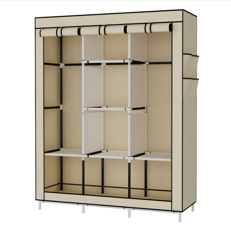 Large Wardrobe Closet Portable Clothes Storage Organizer Shelves Rack Non-Woven Fabric Standing Closet with 2 Hanging Rods