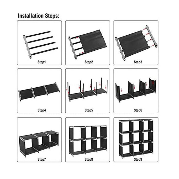 Assembled DIY 9 cube storage bookcase non-woven folding bookshelf suitable for home, office, bedroom, home storage