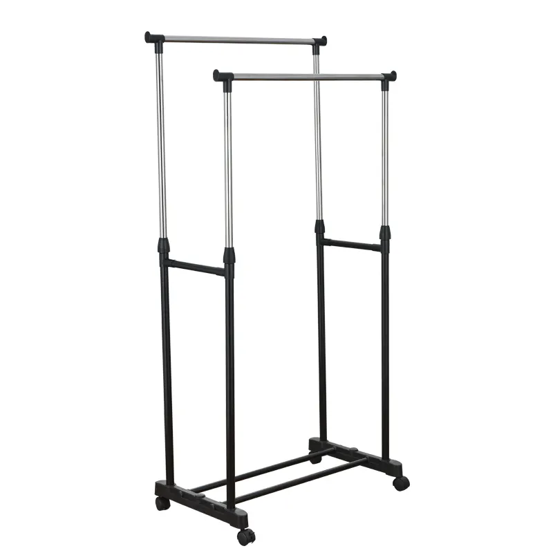 New type coat garment rack double pole clothes hanger rack stand with wheels