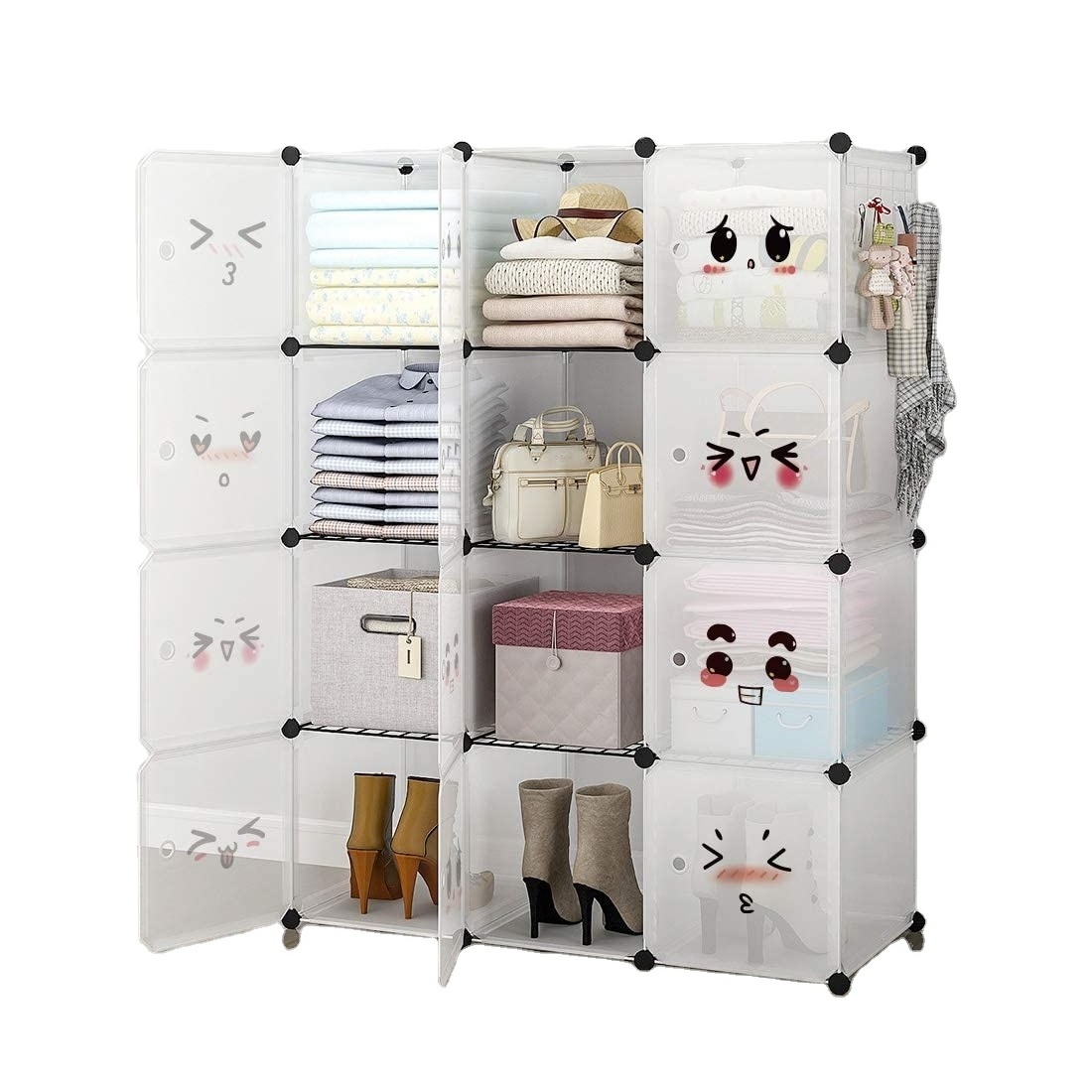 Cube Armoire Storage Cabinet Portable Closet Plastic Assemble Cute Cartoon Kids Bedroom Furniture Wardrobe