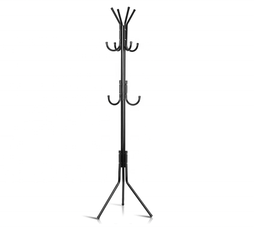 Folding Standing Black Coat Rack 11 Hooks Hanger Holder Hooks for Dress Jacket Hat and Umbrella Tree Stand Base Metal