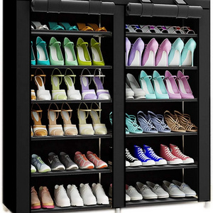 Non Woven Fabric 7 Tier 36 Pairs Portable Shoe Display Rack Adjustable Multi Tier Double Row Shoe Rack For Sale