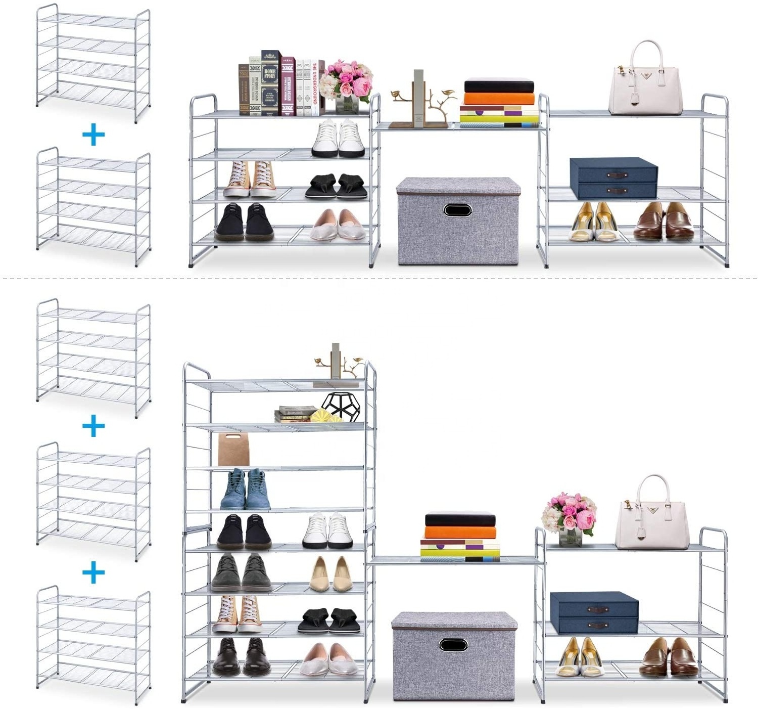 Closet 4-Tier Stackable Shoe Racks Wholesale Fashion Modern Simple Entrance Expandable Adjustable Shoe Rack