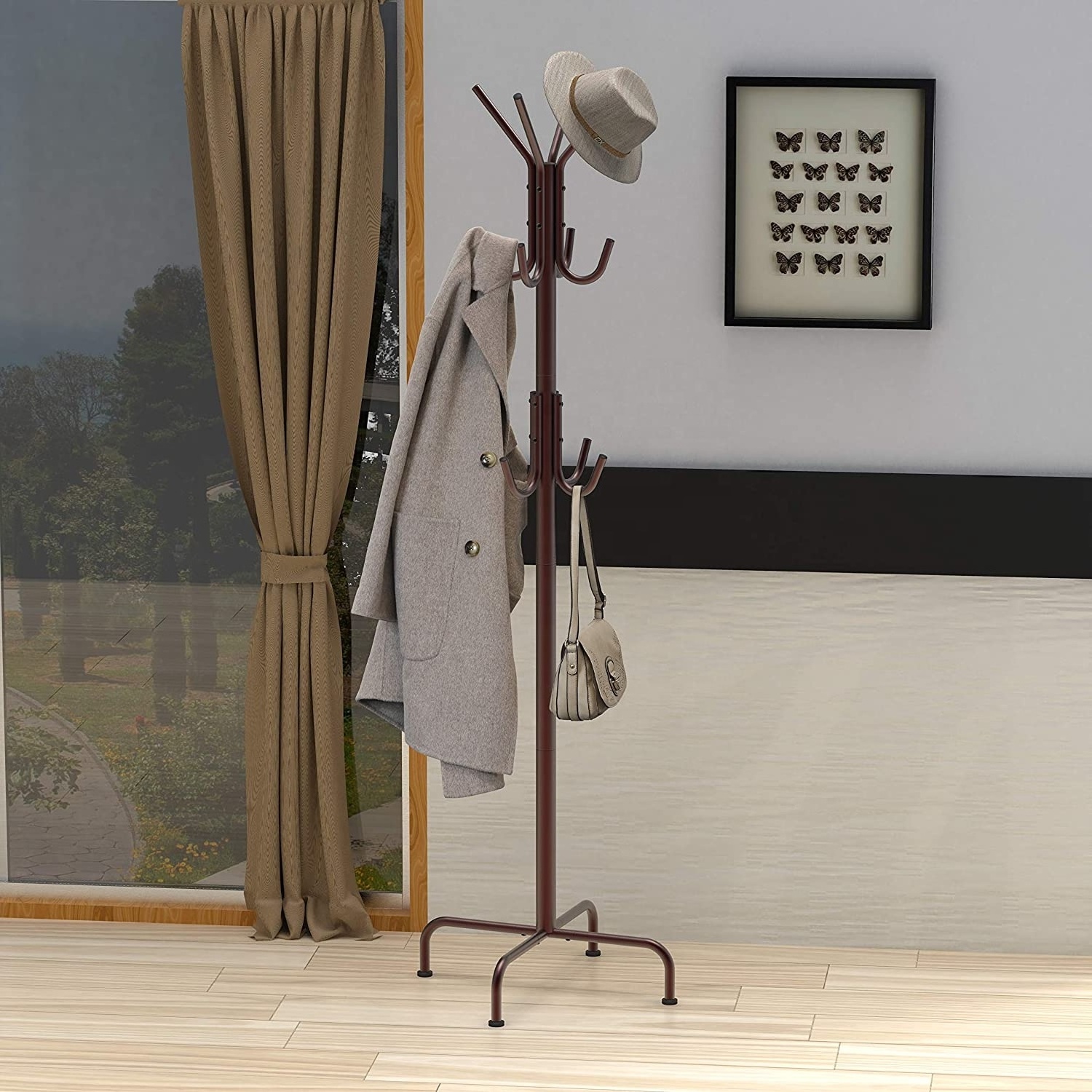 Industrial Furniture Hall Tree Clothes Hanger Free Stand Wall Mounted Entryway Metal Coat Rack