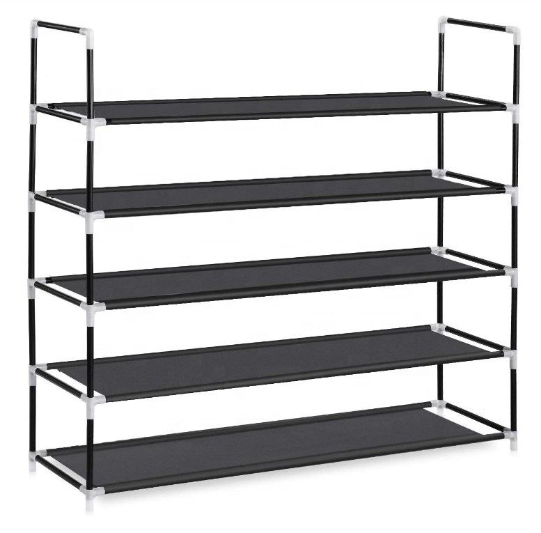 Storage Organizer Iron Shoe Rack 5 Tier 25 Pairs Durable Stable Space Saving Non-Woven Fabric Metal Shoe Rack