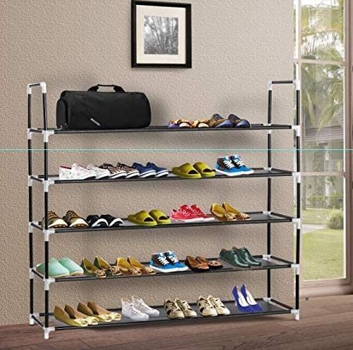 Storage Organizer Iron Shoe Rack 5 Tier 25 Pairs Durable Stable Space Saving Non-Woven Fabric Metal Shoe Rack