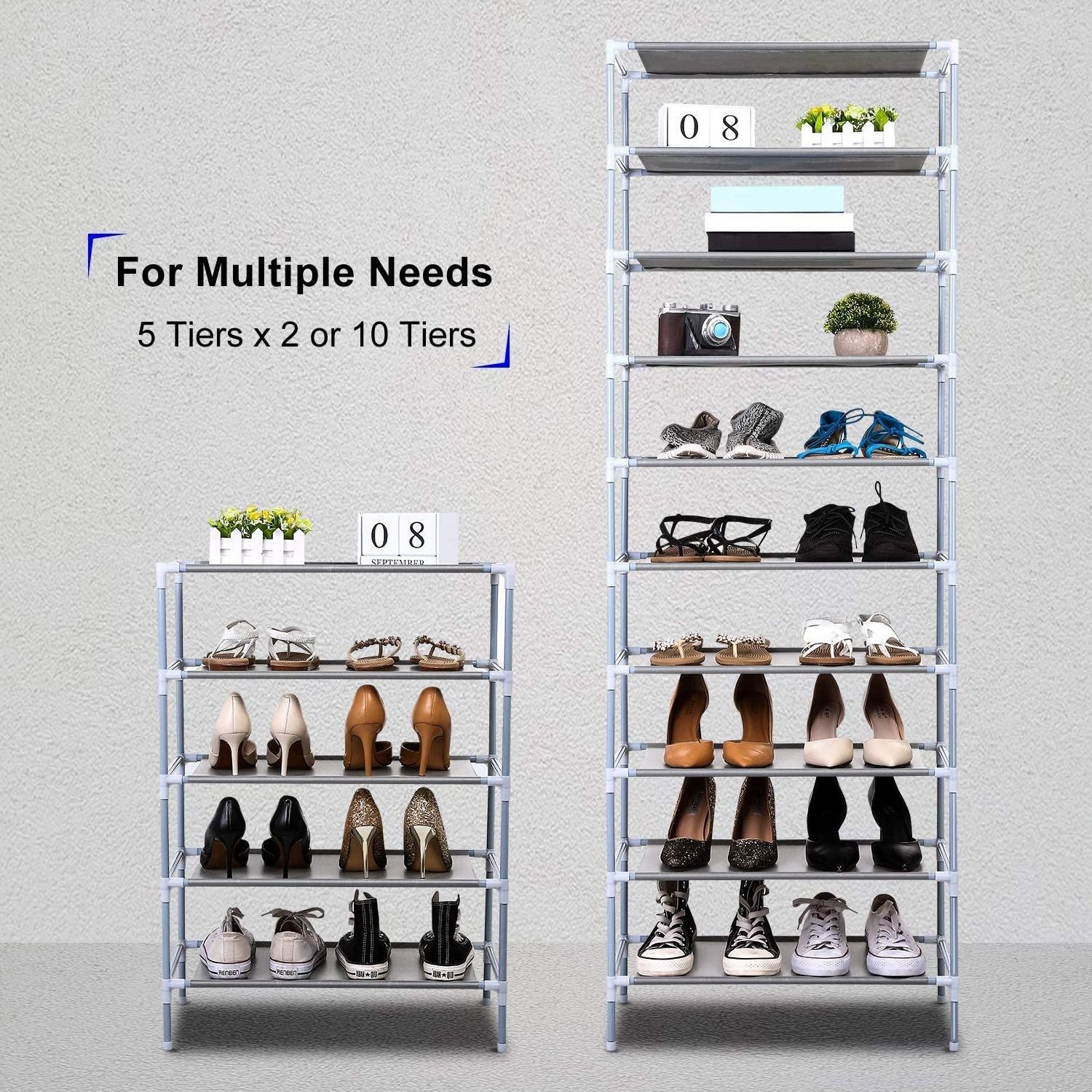 10 Tiers Metal Shoe Rack 20 Pair Non-Woven Fabric Shoe Cabinet Easy Assembled Furniture Shoe Storage Organizer Rack