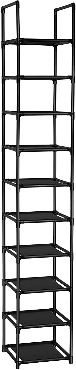 10 Tiers Storage Organizer Foldable Shoe Rack Space Saving Vertical Single Pairs Sturdy Portable Steel Shoes Rack