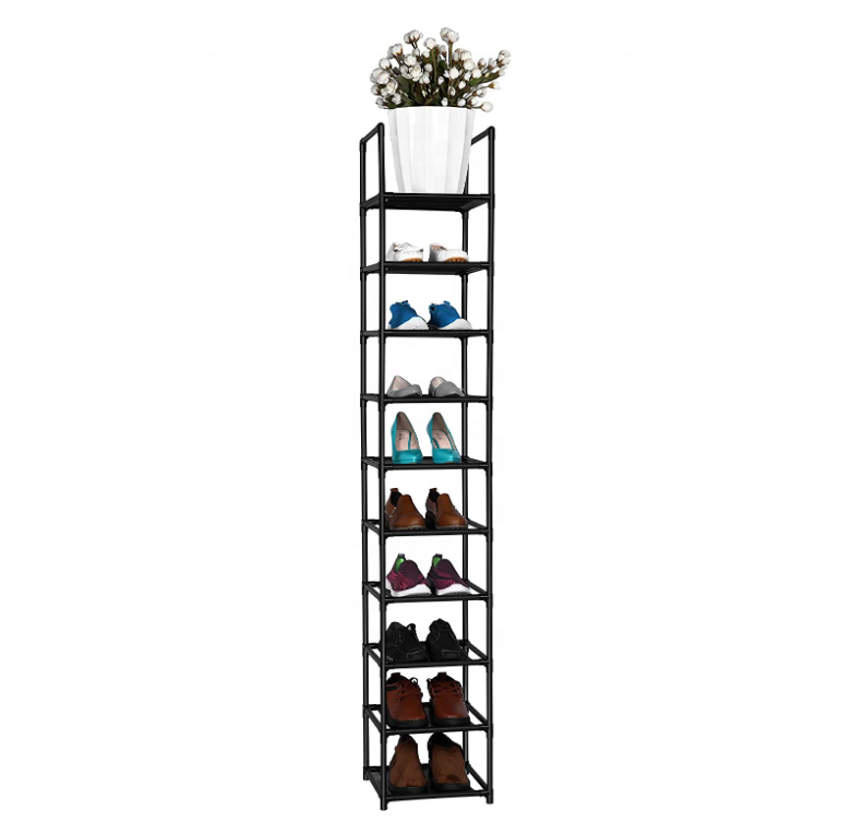 10 Tiers Storage Organizer Foldable Shoe Rack Space Saving Vertical Single Pairs Sturdy Portable Steel Shoes Rack