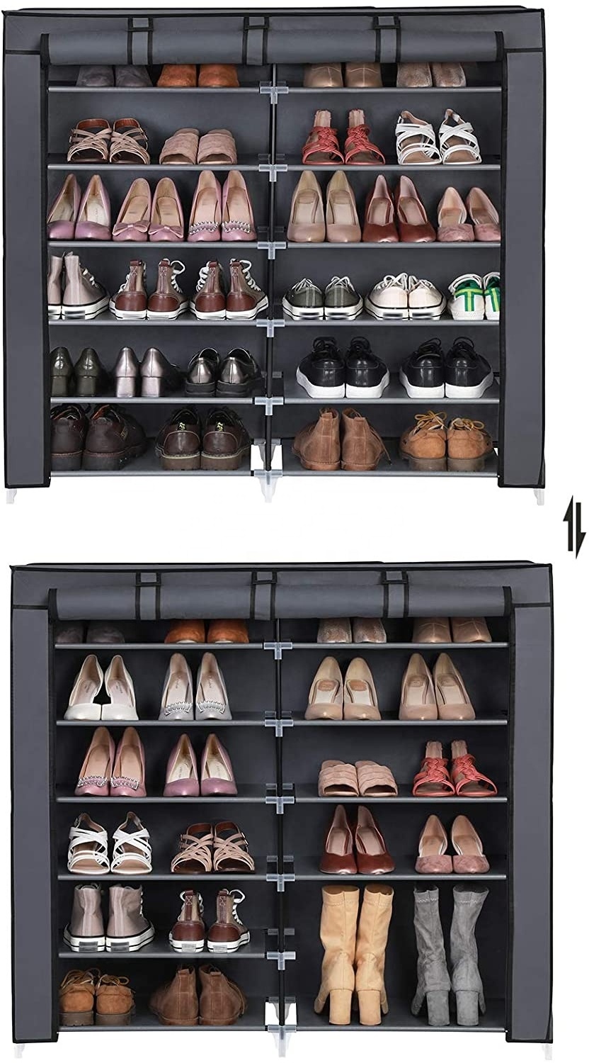 7-Tier Collapsible Shoe Rack 36-Pair Portable Space Saving Men And Women Shoe Storage Cabinet Rack With Fabric Cover