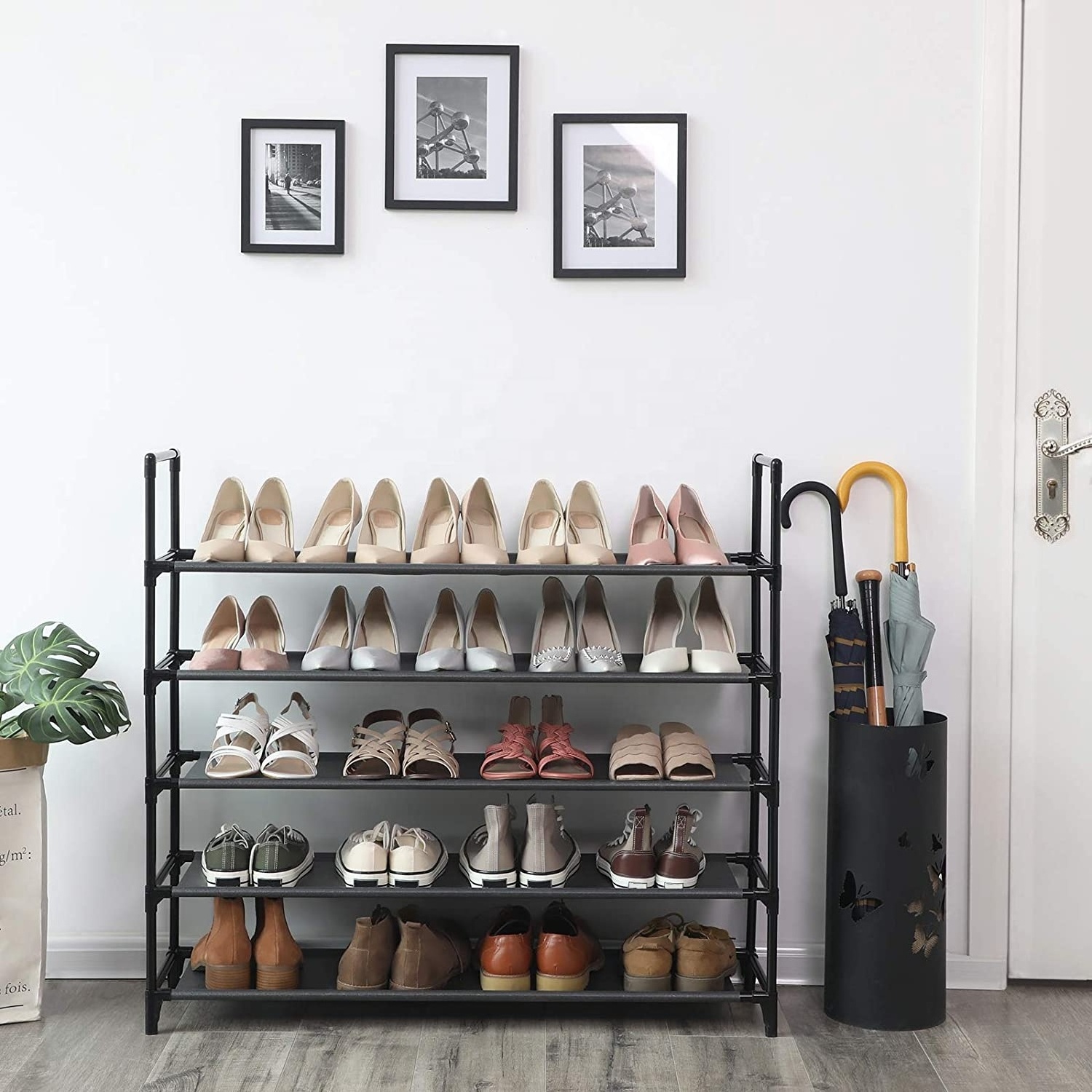 Modern Iron Shoe Storage Cabinet Holds 5-Tier 15 Pair Metal Shoe Rack Shelf Free Standing Shoe Racks For Entryways Cabinet