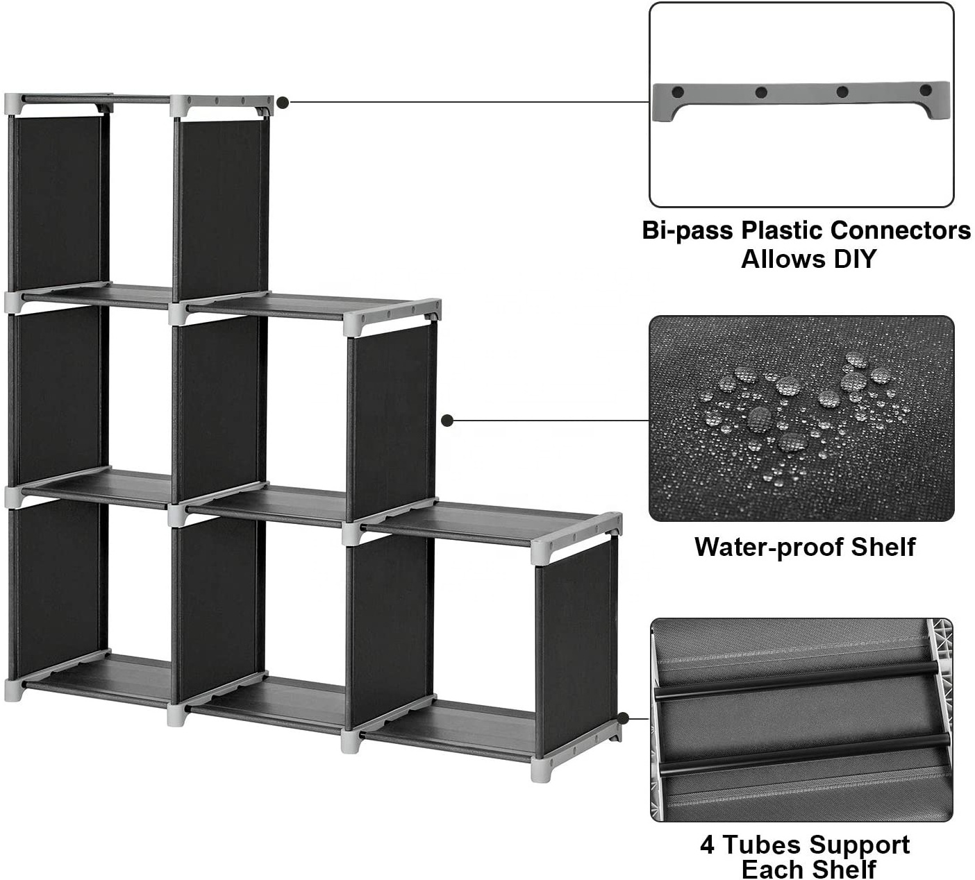 6 Cube Storage Shelves, Modular Bookshelf Toy Rack, Display Cabinet and Closet Organizer Unit