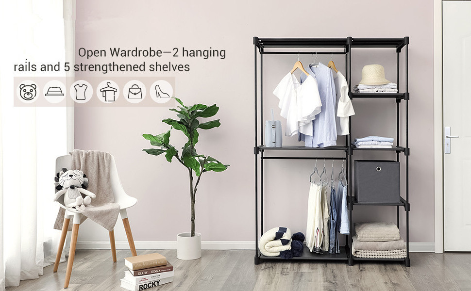 Freestanding Closet offers Organizer, Portable Wardrobe with Hanging Rods, Clothes Rack