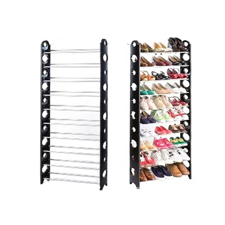 10 20 30 40 50 Pairs 10 Layer Small Shoe Rack DIY Folding Cheap Plastic And Iron Pipe Stacking Storage Organizer Shoe Rack